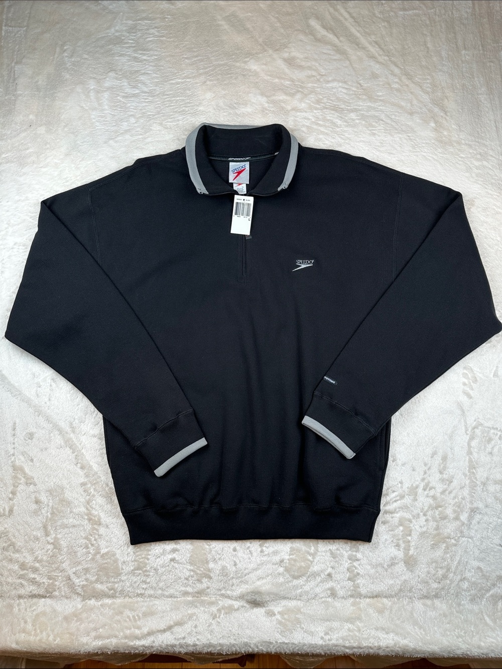 Speedo Size L NWT Black Pullover Quarter-Zip Gray Trim | Performance | Active